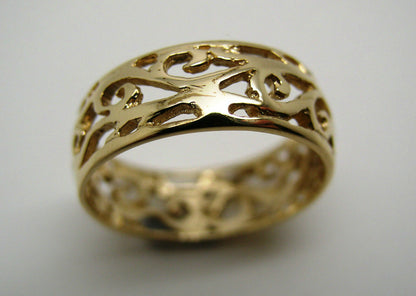 Size R Genuine 9ct 9K Full Solid Wide Yellow, Rose or White Gold Filigree Vine Ring 235