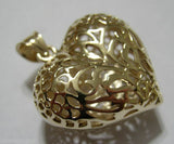 Kaedesigns, Genuine 9ct 9kt Large Yellow, Rose or White Gold Filigree Bubble Heart Pendant