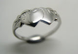 Size M Lightweight 9ct 9k White Gold Double Heart Signet Ring - Free express post
