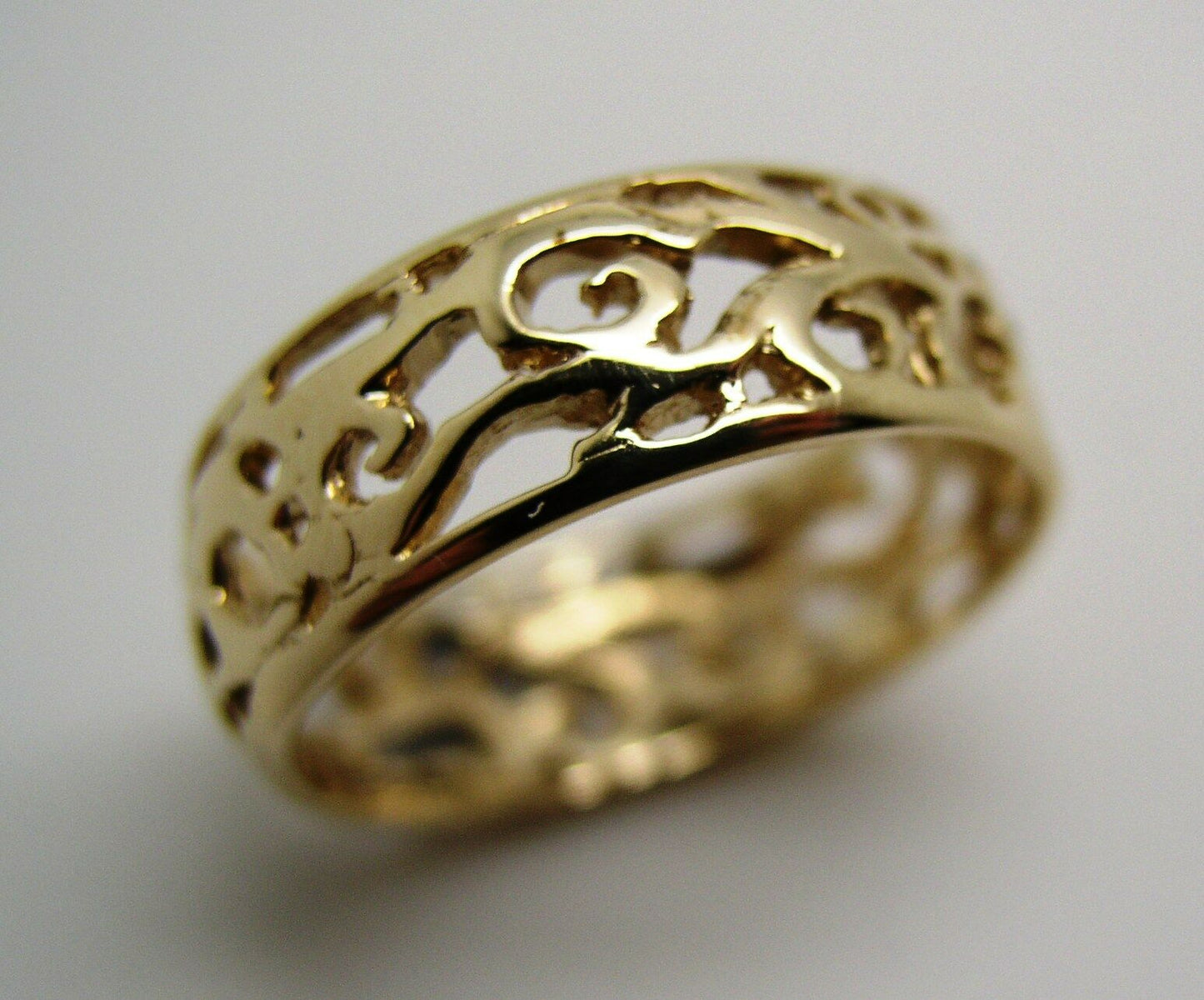 Size R Genuine 9ct 9K Full Solid Wide Yellow, Rose or White Gold Filigree Vine Ring 235