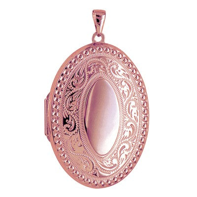 Genuine 9ct Yellow or Rose 375 Gold Engraved Border Oval Locket + 50cm Necklace Chain