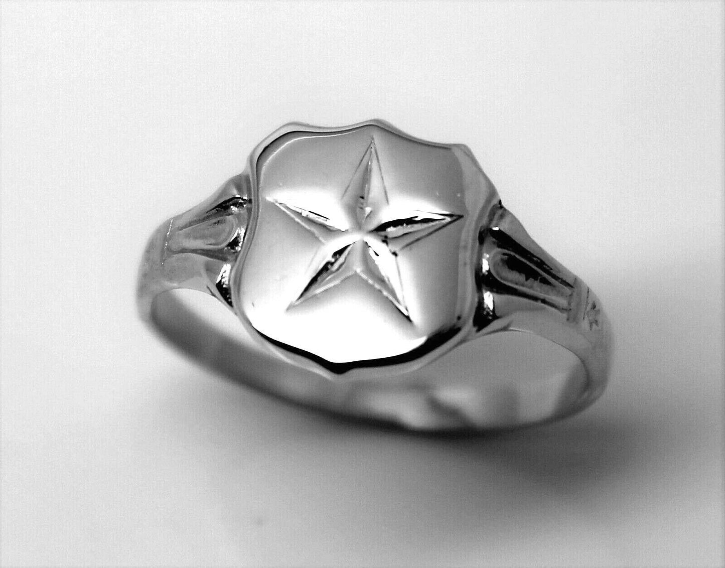 Size W Genuine 9ct Solid Yellow, Rose Or White Gold Large Star Signet Ring 4553