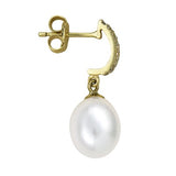 Genuine 9ct Yellow Gold Freshwater Cultured Pearl White CZ Drop Studs