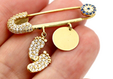 Genuine 14ct Yellow Gold Baby Child's Kids Brooch Eye Mati Charm Baby Boots disc