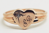 Size X 9ct Yellow, Rose or White Gold Heart Signet Ring 11mm heart + Engraving + Cubic zirconia