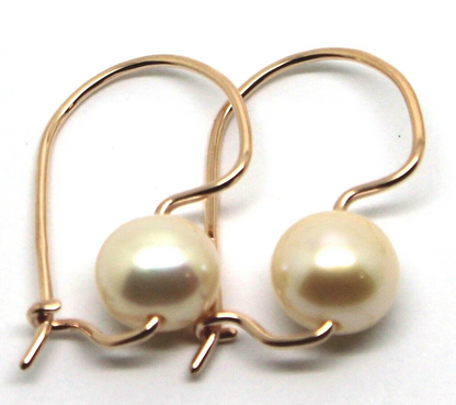 Genuine 9ct 9k Yellow, Rose or White Gold 8mm White Pearl Hook Earrings