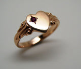 Genuine Solid 9ct Rose Gold Ruby Stone Heart Signet Ring -July Birthstone