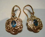 9ct 9k Solid Rose Gold Antique Blue Topaz Filigree Earrings *Free Express Post Oz