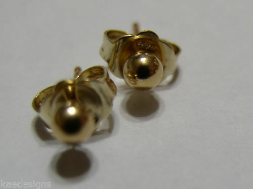 Kaedesigns, Genuine 14ct Yellow Gold 3mm Stud Ball Earrings