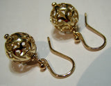 Genuine 9ct 9k Yellow, Rose or White Gold Large Heavy 14mm Euro Ball Drop Filigree Earrings