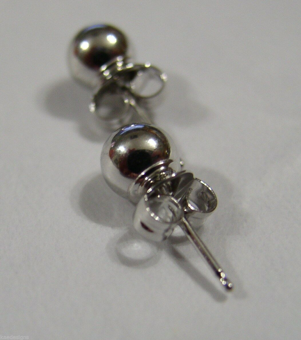 Kaedesigns Genuine 14ct White Gold 4mm Stud Ball Earrings With Butterfly Backs
