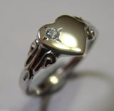 Genuine Solid 9ct White Gold Heart Aquamarine Set Signet Ring March Birthstone