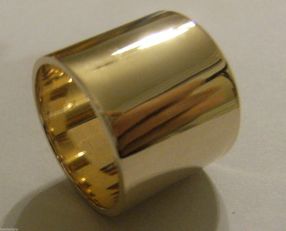 Size M, Genuine Solid 9t Yellow, Rose or White Gold / 375 Full 16mm Extra Wide Band Ring