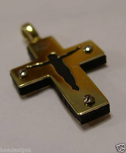 Rubber 2 Sided 14K Yellow Gold Crucifix Cross Pendant *Free Express Post In Oz*