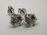 GENUINE New 9ct White Gold Claw-set Round 1ct Cubic Stud Earrings