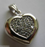 Genuine New 9ct 9k White Gold Cubic Zirconia Pave Heart Pendant *Free Express Post In Oz*