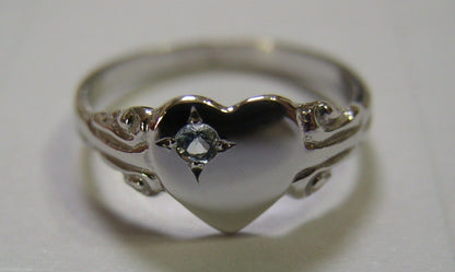 Genuine Solid 9ct White Gold Heart Aquamarine Set Signet Ring March Birthstone