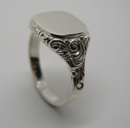 Genuine Size T Mens Sterling Silver Square Engraved Signet Ring