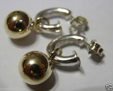 Genuine 9ct 9kt Yellow Gold & Sterling Silver Ball Stud Earrings