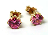 New 9ct Yellow Gold Claw-set Round Pink Sapphire CZ 7mm Stud Earrings
