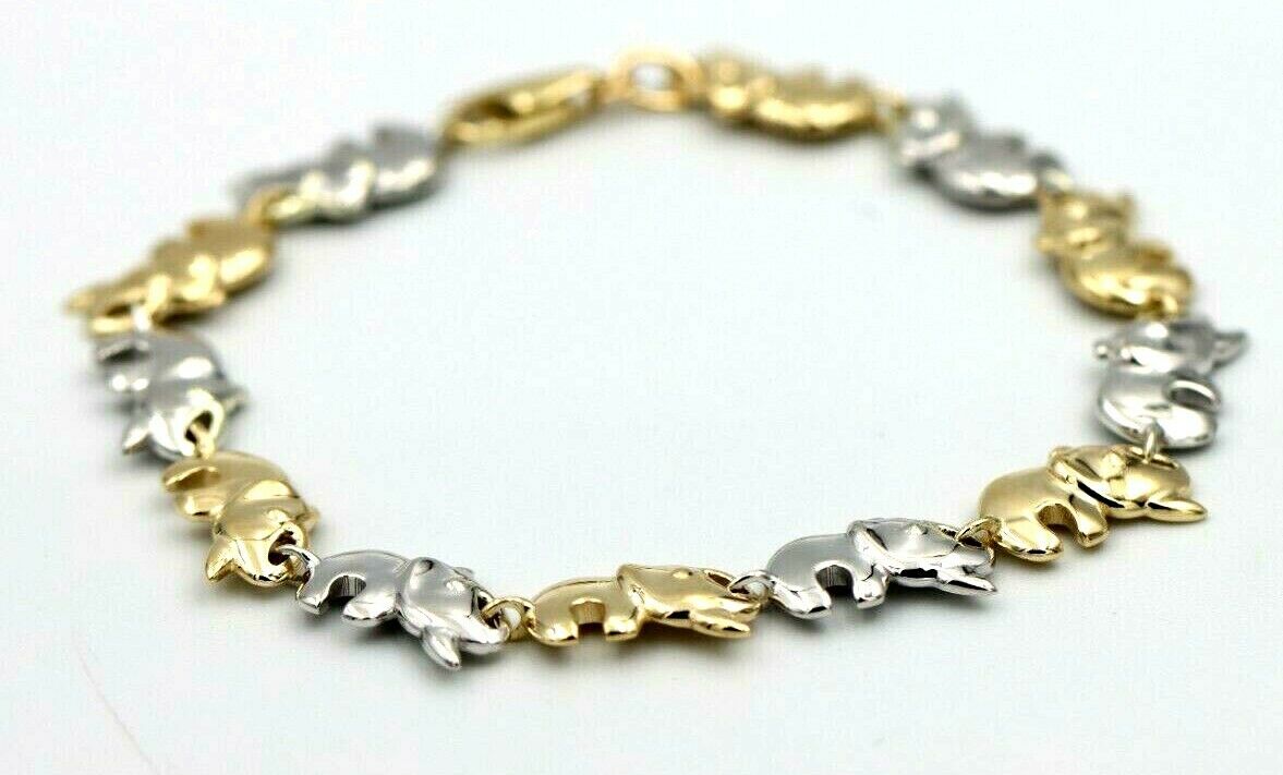 Kaedesigns, New 9ct Two Tone Yellow and White Elephant Bracelet 19cm long