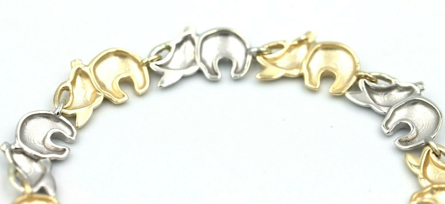 Kaedesigns, New 9ct Two Tone Yellow and White Elephant Bracelet 19cm long