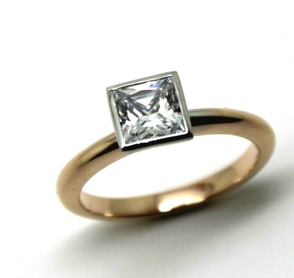 1ct Cubic Zirconia Genuine 9ct Rose +White Gold 1ct Princess Cut Engagement Ring