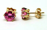 New 9ct Yellow Gold Claw-set Round Pink Sapphire CZ 7mm Stud Earrings