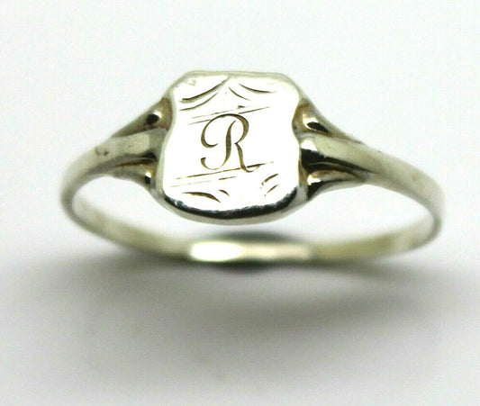 Size S Small Sterling Silver Shield Signet Ring - Engraved With Your Initial