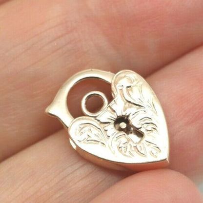 Small 12mm x 16mm 9ct 9k Yellow, Rose or White Gold Filigree Heart Pendant Padlock