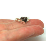 Size O Genuine Large Sterling Silver Heart Set with Garnet Signet Ring 265