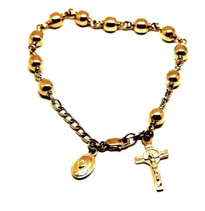 Genuine 9ct Yellow, Rose or White gold 6mm Ball Rosary Bead bracelet 21cm long