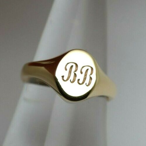 Size F 9ct 9K Yellow, Rose or White Gold Oval Signet Ring 9mm x 7mm + Engraving of 2 initial