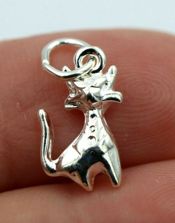 Genuine New Sterling Silver Solid Cat Pendant or Charm *Free Post In Oz