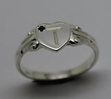 Genuine Sterling Silver 925 Heart Signet Ring Choose Your Size + Gemstone + Engraving