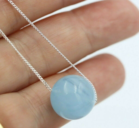 Sterling Silver Natural Aquamarine Bead on 45cm chain + 5cm Extender