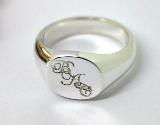 Engraved BAC Sterling Silver 925 Oval Signet Ring