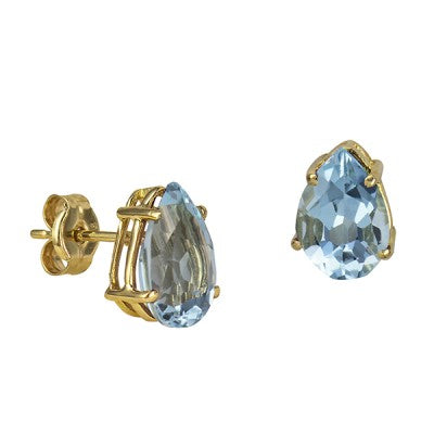 Genuine 9ct Yellow Gold Natural Blue Topaz Teardrop Studs Earrings 8mm x 10mm