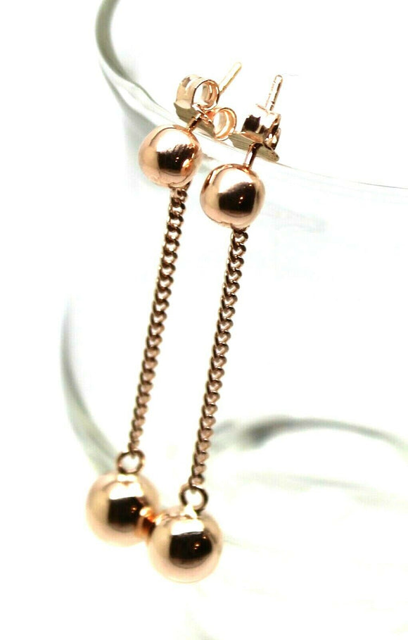 Genuine New 9ct 9Kt Rose Gold 8mm Ball Drop Chain Stud Earrings