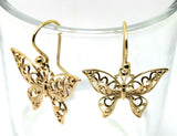 Genuine 9ct Yellow, Rose or White Gold Filigree Butterfly Drop Earrings