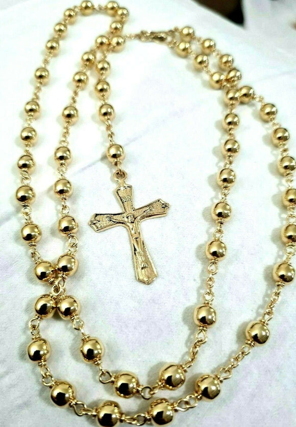 Genuine New 9ct Yellow, Rose or White Gold Ball Rosary Bead Chain Necklace 70cm