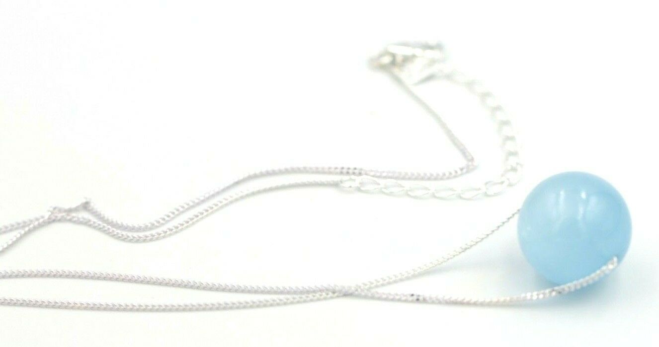 Sterling Silver Natural Aquamarine Bead on 45cm chain + 5cm Extender