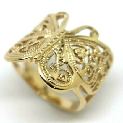 Large Solid 9ct Yellow, Rose or White Gold Filigree Butterfly Ring - Choose your size