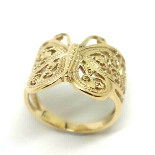 Large Solid 9ct Yellow, Rose or White Gold Filigree Butterfly Ring - Choose your size