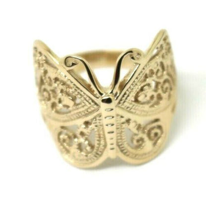 Large Solid 9ct Yellow, Rose or White Gold Filigree Butterfly Ring - Choose your size