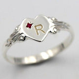 Genuine Sterling Silver 925 Heart Signet Ring Choose Your Size + Gemstone + Engraving