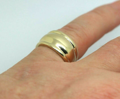 Size J Genuine 9ct Solid Yellow Gold Ridged Heavy 10mm Dome Ring *Free express post in oz