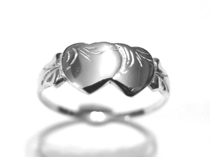 Size R - Kaedesigns, Solid New Sterling Silver Double Heart Signet Ring