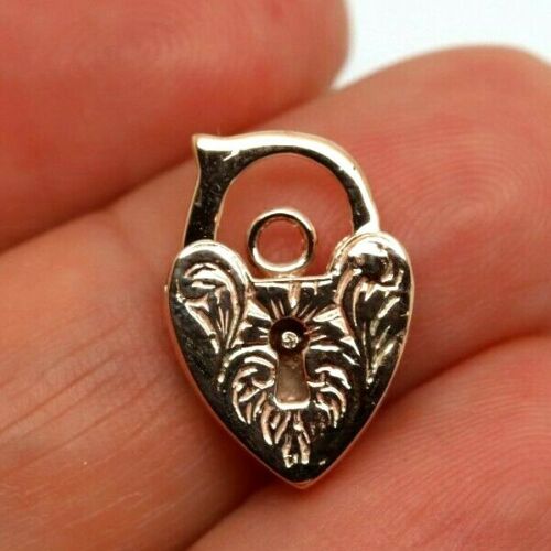 Small 12mm x 16mm 9ct 9k Yellow, Rose or White Gold Filigree Heart Pendant Padlock