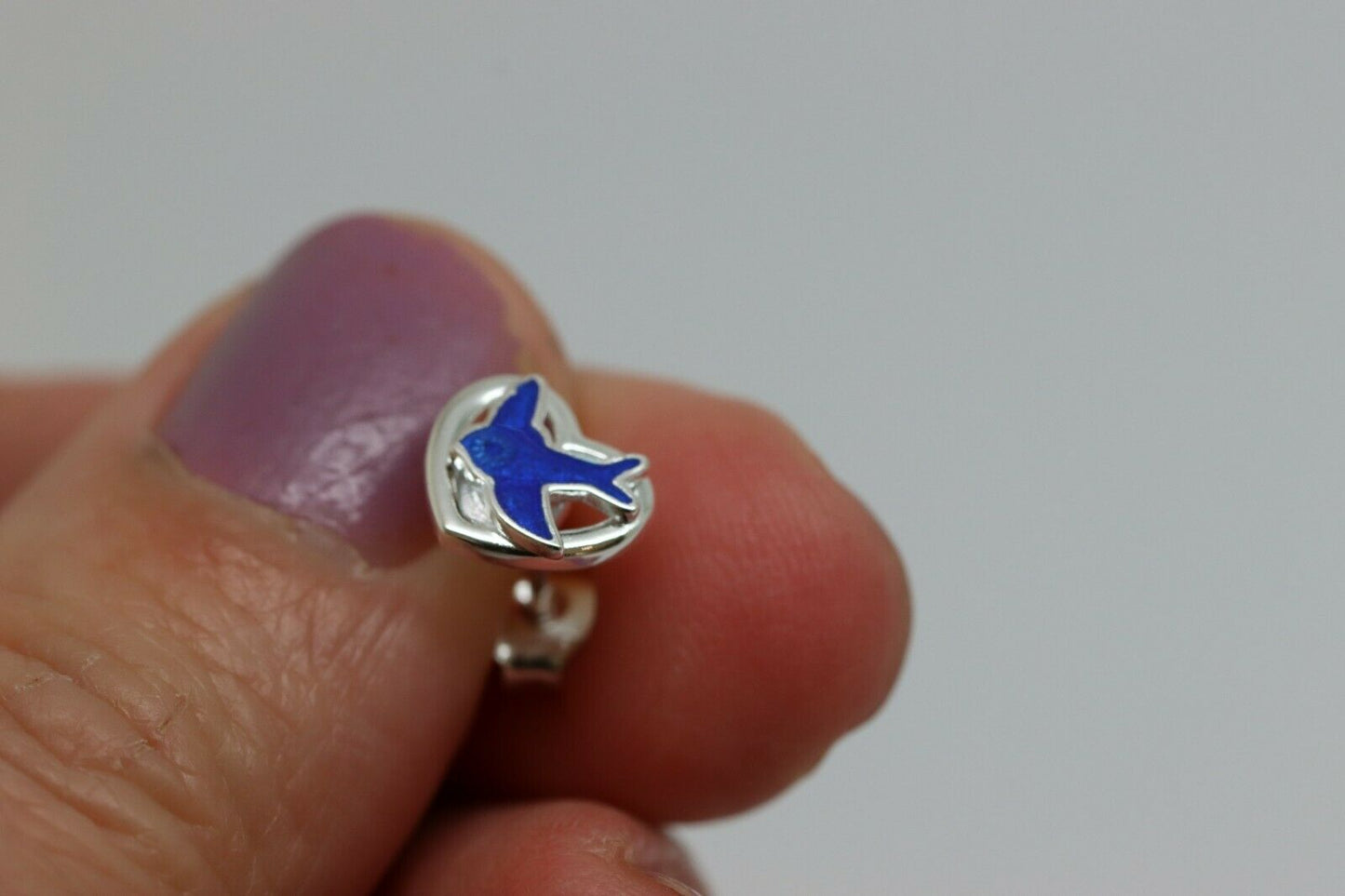 Sterling Silver 925 Children Child Stud Earrings Enamel Bluebird